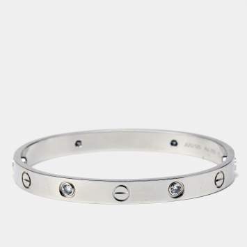 Pre Owned Cartier Love 4 Diamond 18k White Gold Bracelet 16