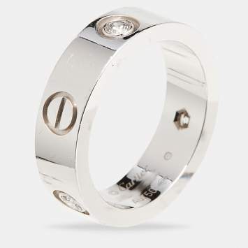 Pre Owned Cartier Love 3 Diamond 18k White Gold Ring Size 53