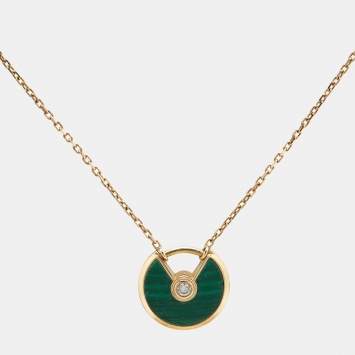 Pre Owned Cartier Amulette De Cartier Malachite Diamond 18k Rose Gold XS Model Necklace
