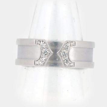 Pre Owned Cartier 18K White Gold and Diamond Double C de Cartier Band Ring EU 49