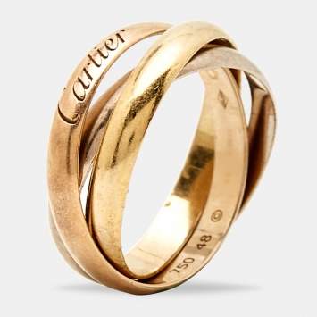 Pre Owned Cartier Trinity De Cartier Three Tone 18k Gold Rolling Band Ring Size 48
