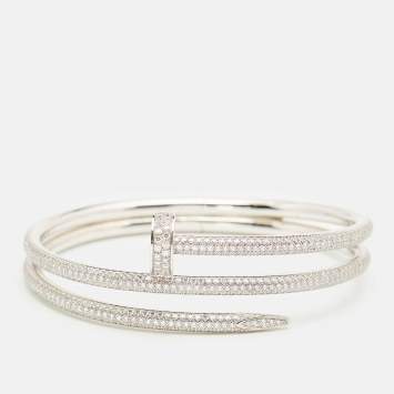 مملوكة مسبقًا Cartier Juste Un Clou Double Half Paved DIamonds 18k White Gold Bracelet 16