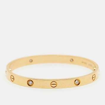 Pre Owned Cartier Love 4 Diamond 18k Yellow Gold Bracelet 18