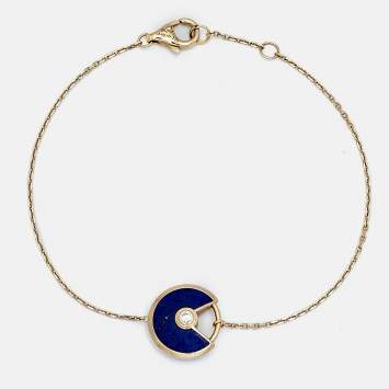 Pre Owned Cartier Amulette De Cartier  Diamond, Lapis Lazuli 18k Yellow Gold XS Model Bracelet