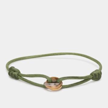 Pre Owned Cartier Trinity 18k Three Tone Gold Adjustable Green Cord Bracelet
