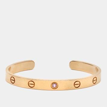 مملوكة مسبقًا Cartier Love Pink Sapphire 18k Rose Gold Open Cuff Bracelet 17