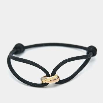 Pre Owned Cartier Trinity 18k Three Tone Gold Black Cord Adjustable Bracelet