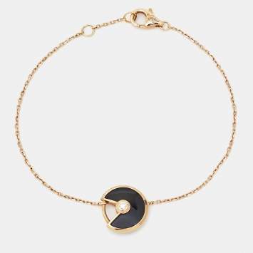 Pre Owned Cartier Amulette De Cartier Onyx Diamond 18k Rose Gold XS Model Bracelet
