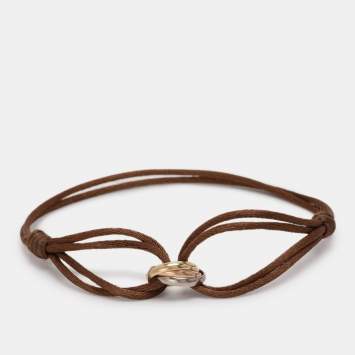 Pre Owned Cartier Trinity de Cartier 18K Three Tone Gold Adjustable Brown Cord Bracelet
