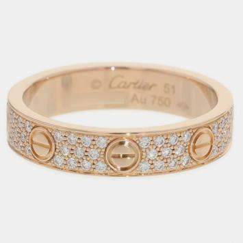 Pre Owned Cartier 18K Rose Gold and Diamond Love Band Ring EU 51