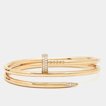 Pre Owned Cartier Juste Un Clou Diamonds 18k Rose Gold Double Bracelet 16 