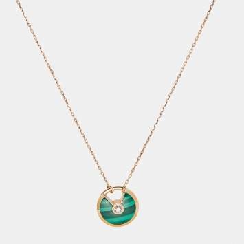 Pre Owned Cartier Amulette De Cartier Malachite Diamonds 18k Rose Gold Small Model Necklaces