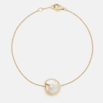 Pre Owned Cartier Amulette De Cartier Mother of Pearl Diamond 18k Yellow Gold XS Model Bracelet