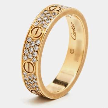 Pre Owned Cartier Love Diamond 18k Yellow Gold Wedding Band Ring Size 50