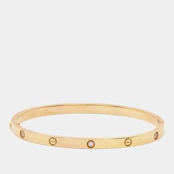 Pre Owned Cartier Love 6 Diamonds 18k Yellow Gold Small Model Bracelet 16