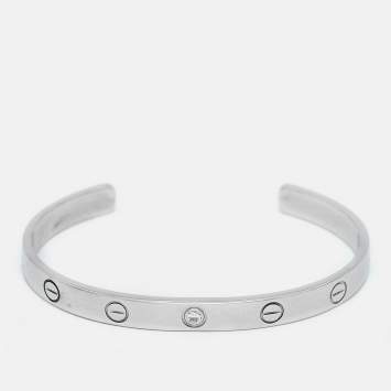 Pre Owned Cartier Love 1 Diamond 18k White Gold Open Cuff Bracelet 17