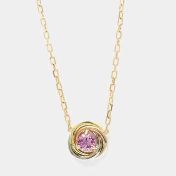 Pre Owned Cartier 18K Yellow, Rose, White Gold Trinity Pink Sapphire Necklace