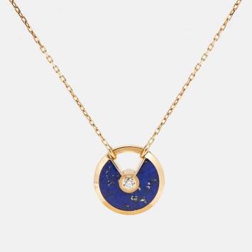 Pre Owned Cartier Amulette De Cartier Lapis Lazuli Diamond 18k Yellow Gold Small Model Necklace