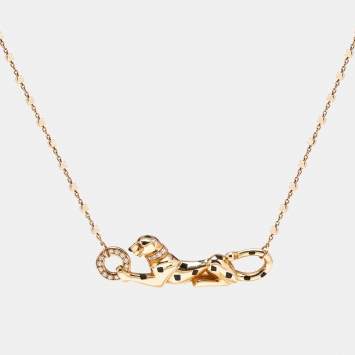 Pre Owned Cartier Panthere De Cartier Diamond Tsavorite Garnet Lacquer 18k Yellow Gold Necklace