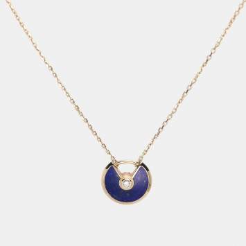 Pre Owned Cartier Amulette De Cartier Diamond Lapis Lazuli 18k Yellow Gold XS Model Pendant Necklace
