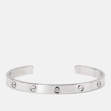 Pre Owned Cartier Love White 1 Diamond 18k White Gold Open Cuff Bracelet 19
