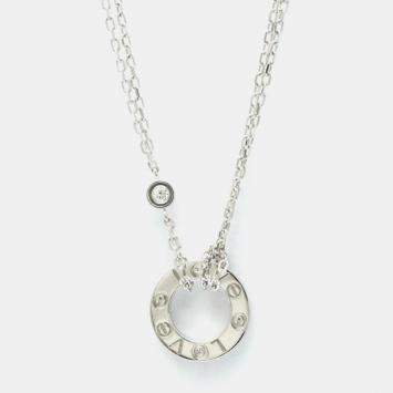 Cartier 18K White Gold 2 Diamond LOVE Pendant Necklace