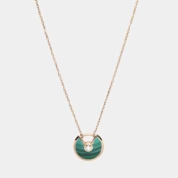 Pre Owned Cartier Amulette De Cartier Malachite Diamond 18k Rose Gold XS Model Necklace