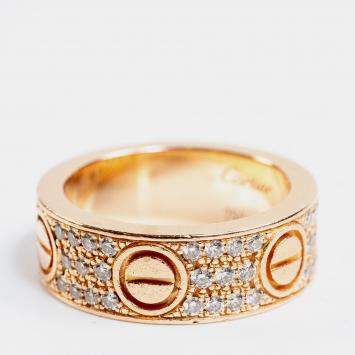 Cartier Love Rose Gold Diamond Paved Ring EU 50