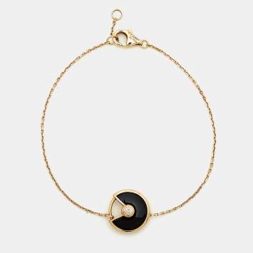 Pre Owned Cartier Amulette De Cartier Onyx Diamond 18k Rose Gold XS Model Bracelet