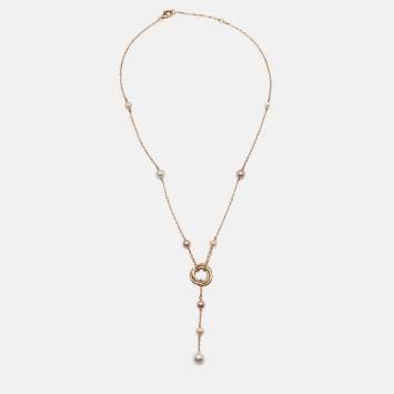 Pre Owned Cartier Trinity de Cartier Cultured Pearl 18K Three Tone Gold Necklace
