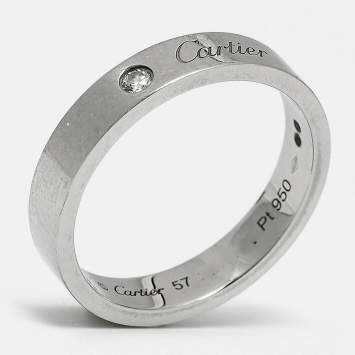 Pre Owned Cartier C de Cartier Diamond Platinum Wedding Band Ring Size 57