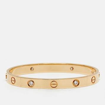 Pre Owned Cartier Love 4 Diamonds 18k Rose Gold Classic Model Bracelet 16