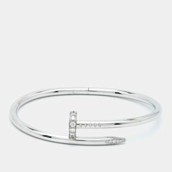 Pre Owned Cartier Juste Un Clou Diamonds 18k White Gold Classic Model Bracelet 17