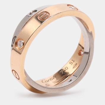 Pre Owned Cartier Love 2 Diamond 18K Rose Gold/White Gold Double Band Ring Size 51
