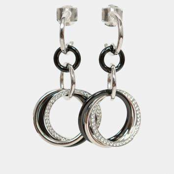 Pre Owned Cartier 18K White Gold/Black Ceramic Diamond Trinity Earrings
