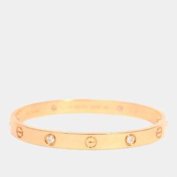 Pre Owned Cartier 18K Yellow Gold 4 Diamonds Medium Model Love Bracelet Size 17