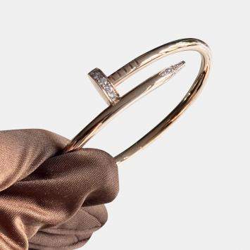 Pre Owned Cartier Juste un Clou Bracelet Rose Gold Diamond Tips Size 16