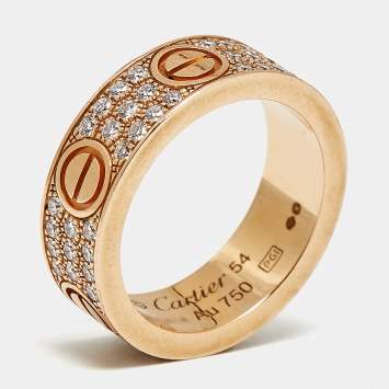 Pre Owned Cartier Love Diamonds 18k Rose Gold Ring Size 54