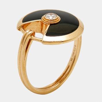مملوكة مسبقًا Cartier Amulette De Cartier Onyx Diamond 18k Rose Gold Ring Size 54