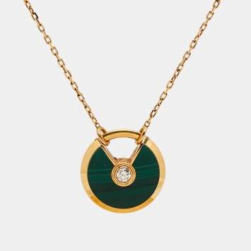 مملوكة مسبقًا  Cartier Amulette De Cartier Malachite  Diamond 18k Rose Gold Pendant Necklace