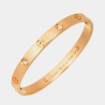 مملوكة مسبقًا Cartier Love 18K Pink Gold 4 Diamonds Bracelet Size 16