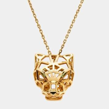 مملوكة مسبقًا قلادة كارتير بانثر دي كارتير تسافوريت غارنت عقيق أسود ذهب أصفر عيار 18