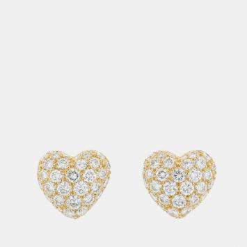 Pre Owned Cartier Heart Vintage 18K Yellow Gold and Diamond Stud Earrings