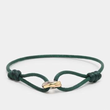 Pre Owned Cartier Trinity 18k Three Tone Gold Green Cord Bracelet