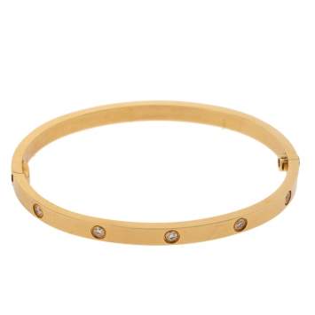Pre Owned Cartier Love 10 Diamond 18K Yellow Gold Narrow Bangle Bracelet 15