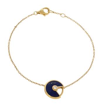 Pre Owned Cartier Amulette de Cartier Diamond & Lapis Lazuli Yellow Gold Bracelet