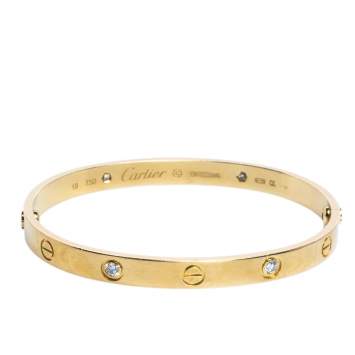 Pre Owned Cartier Love 4 Diamonds 18K Yellow Gold Bracelet 18