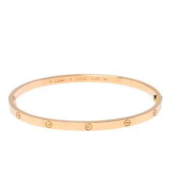 Pre Owned Cartier LOVE 18K Rose Gold Narrow Bangle Bracelet Size 19