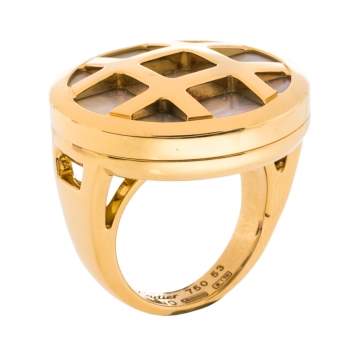 Pre Owned Cartier Pasha de Cartier Mother of Pearl 18K Yellow Gold Circular Cocktail Ring Size 53