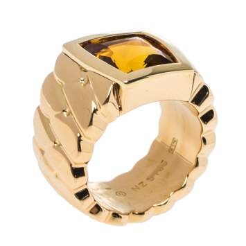 Pre Owned Cartier La Dona Citrine 18K Yellow Gold Band Ring Size 52.5